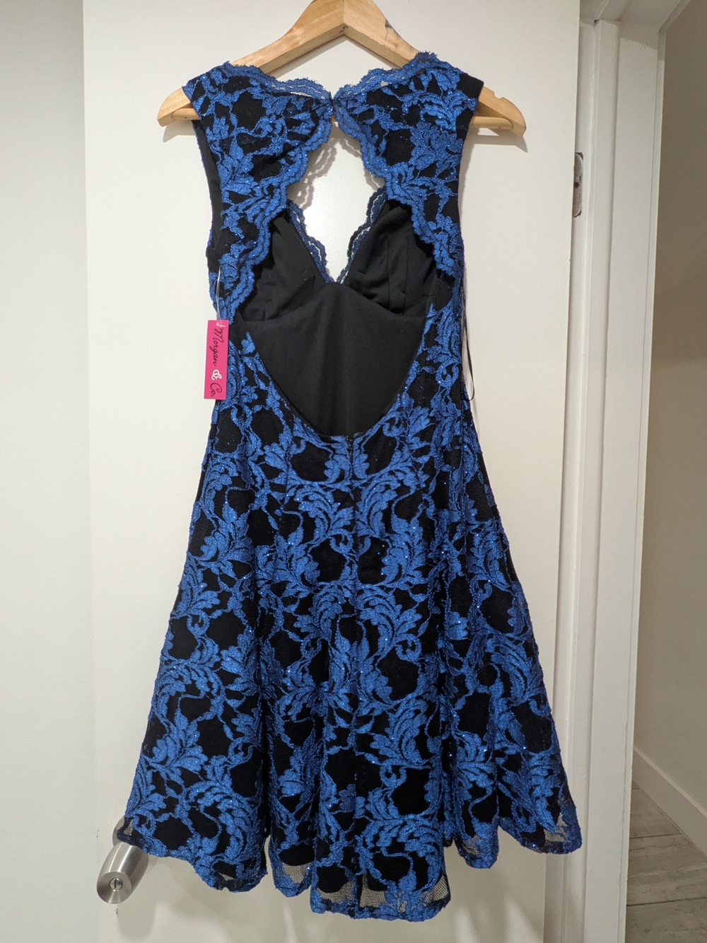 Blue Lace Backless Fit-and-Flare Dress